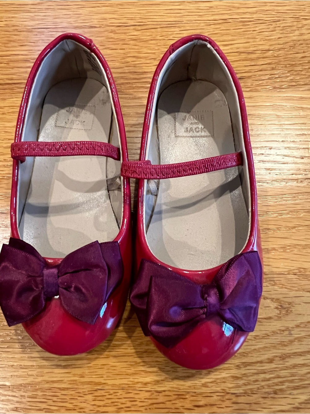 Janie and Jack Red Patent Mary Jane Shoes with Purple Bows